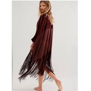 Free People Velvet Dreams Fringe Kimono BOHO
Brown NWOT